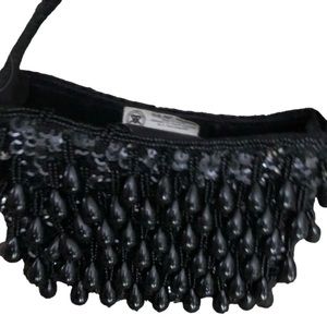 LA REGALE Black Formal tear drop Beaded Sequin mini bag Clutch NWT